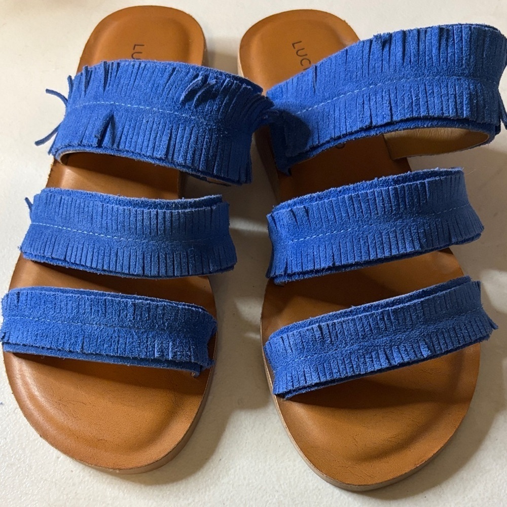 Lucky Brand NIB Hegan Blue Suede Sandals | EUC | Sz 6 - Picture 3 of 7